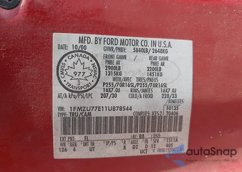 2001 Ford Explorer Sport Trac из США, поврежденный, VIN 1FMZU77E11UB78544